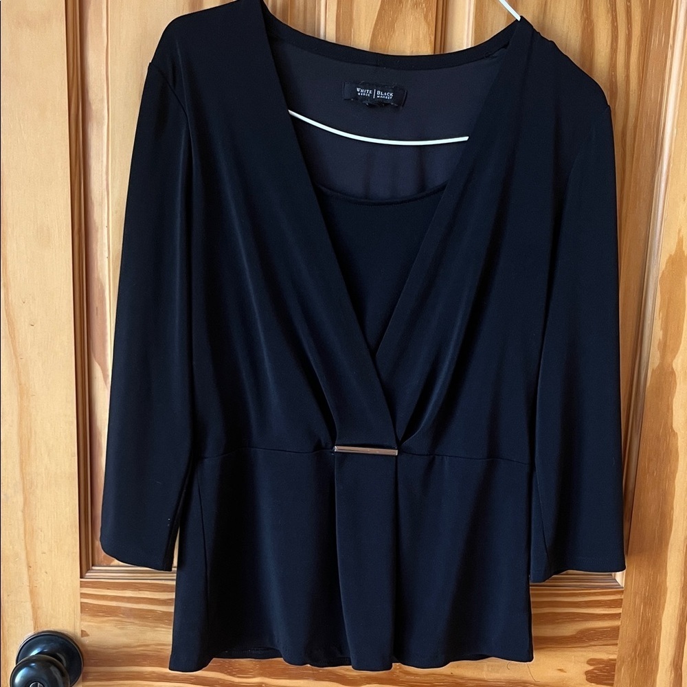 WHBB Black Draped V-Neck Tunic Top - Size Small
